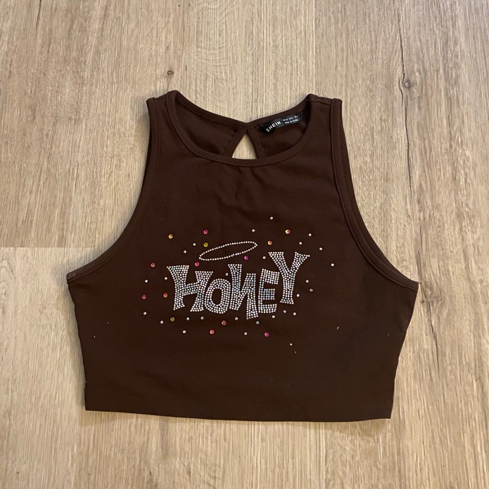 “Honey” Bedazzled Cropped Halter Top